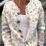 Greta – Strickjacke mit zartem Aquarell-Blumenmuster von Amora Bern