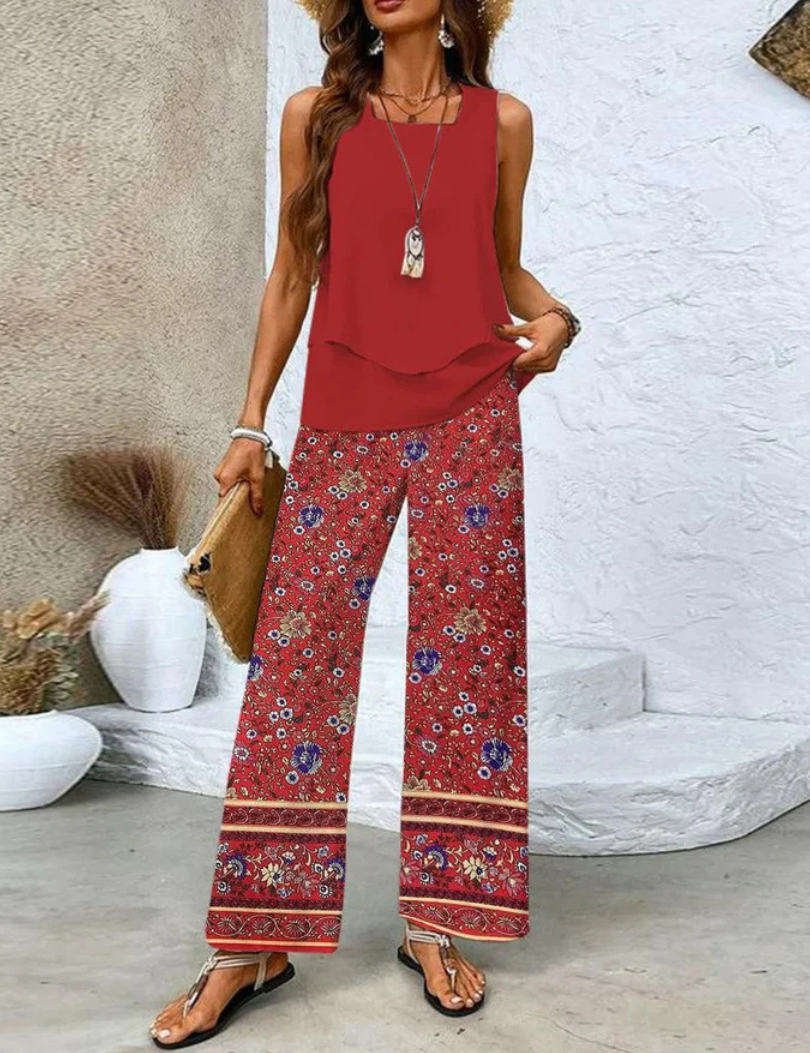 Ovelynra™ Ärmelloses Oberteil und Hose mit weitem Bein Set, Seitenansicht