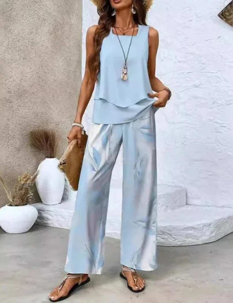Ovelynra™ Ärmelloses Oberteil und Hose mit weitem Bein Set, Detailansicht