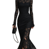 Veronika™ | Schwarzes Spitzen-Maxikleid