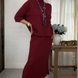 Debora | Gestricktes Set mit Geripptem Midirock