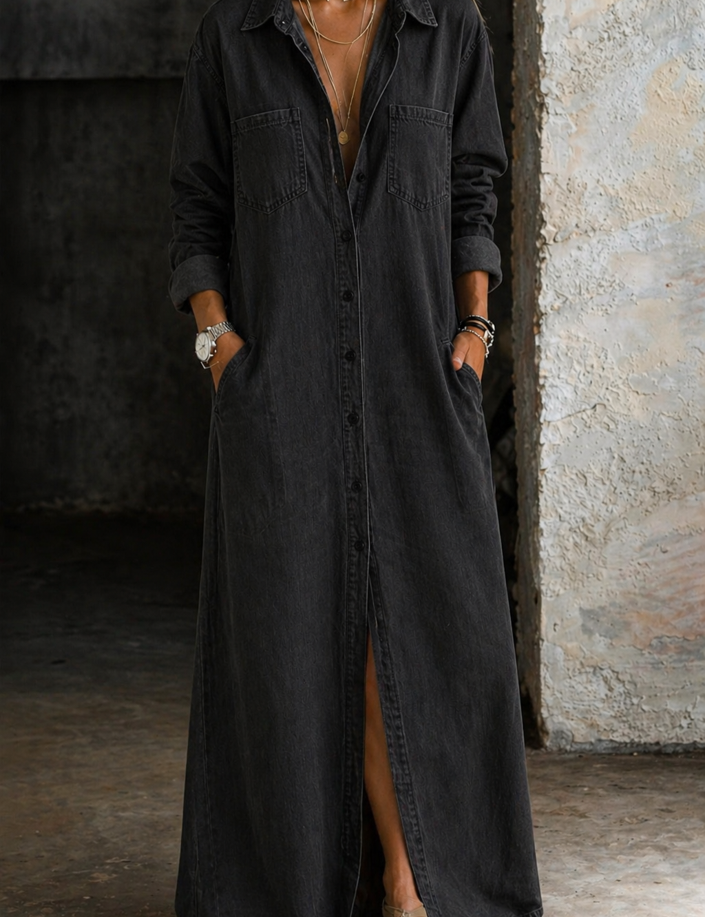 Diethilde – Denimkleid mit durchgehender Knopfleiste von Amora Bern, Ansicht 5