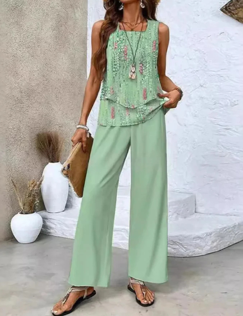 Ovelynra™ Ärmelloses Oberteil und Hose mit weitem Bein Set, Produktansicht
