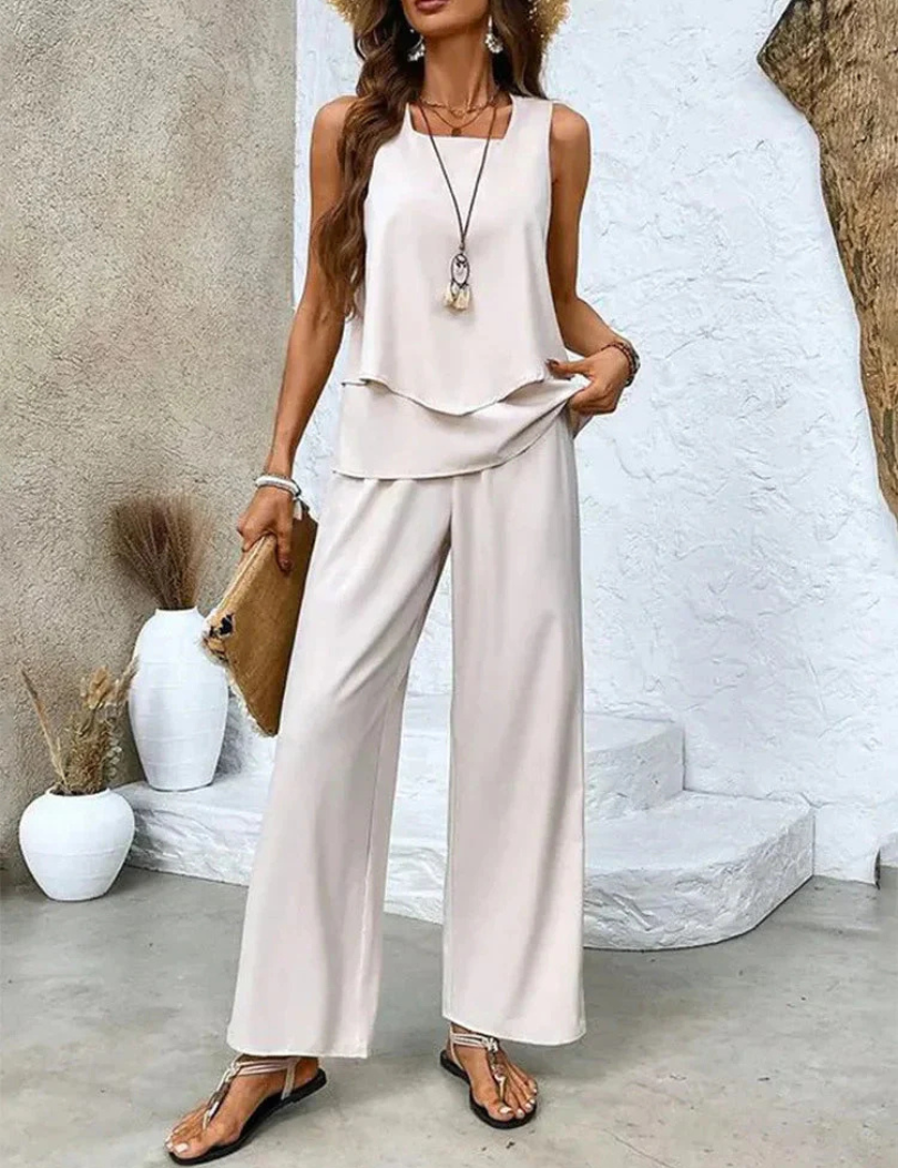 Ovelynra™ Ärmelloses Oberteil und Hose mit weitem Bein Set, Vorderansicht