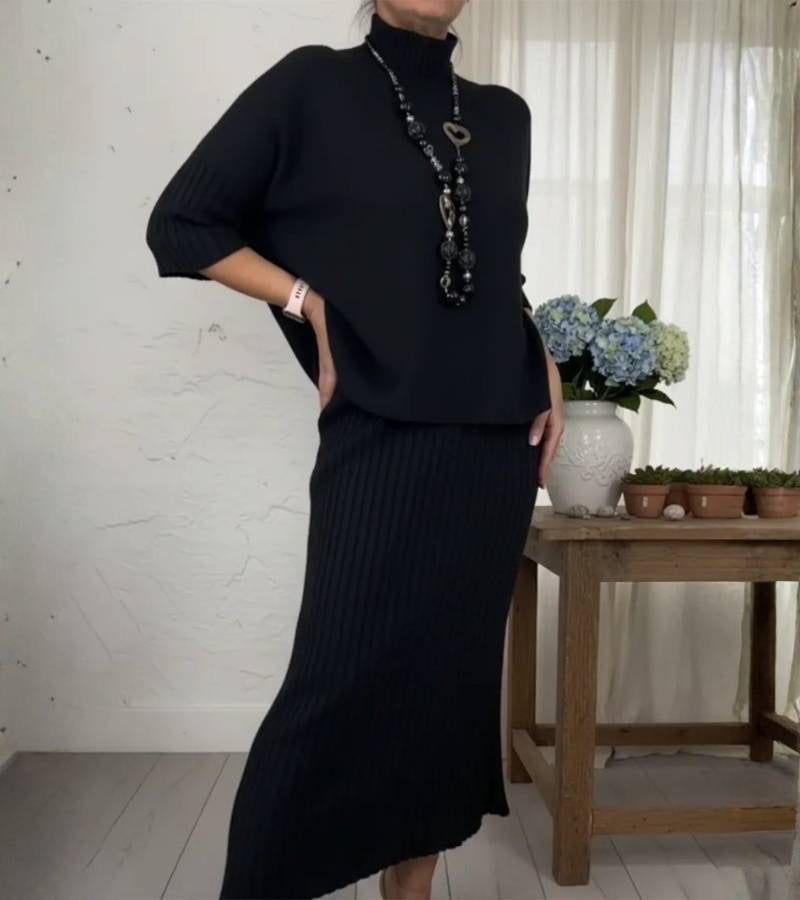 Debora Gestricktes Set mit Geripptem Midirock, Produktansicht