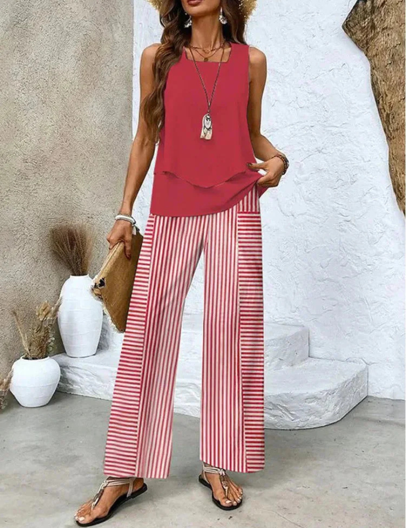 Ovelynra™ Ärmelloses Oberteil und Hose mit weitem Bein Set, Seitenansicht