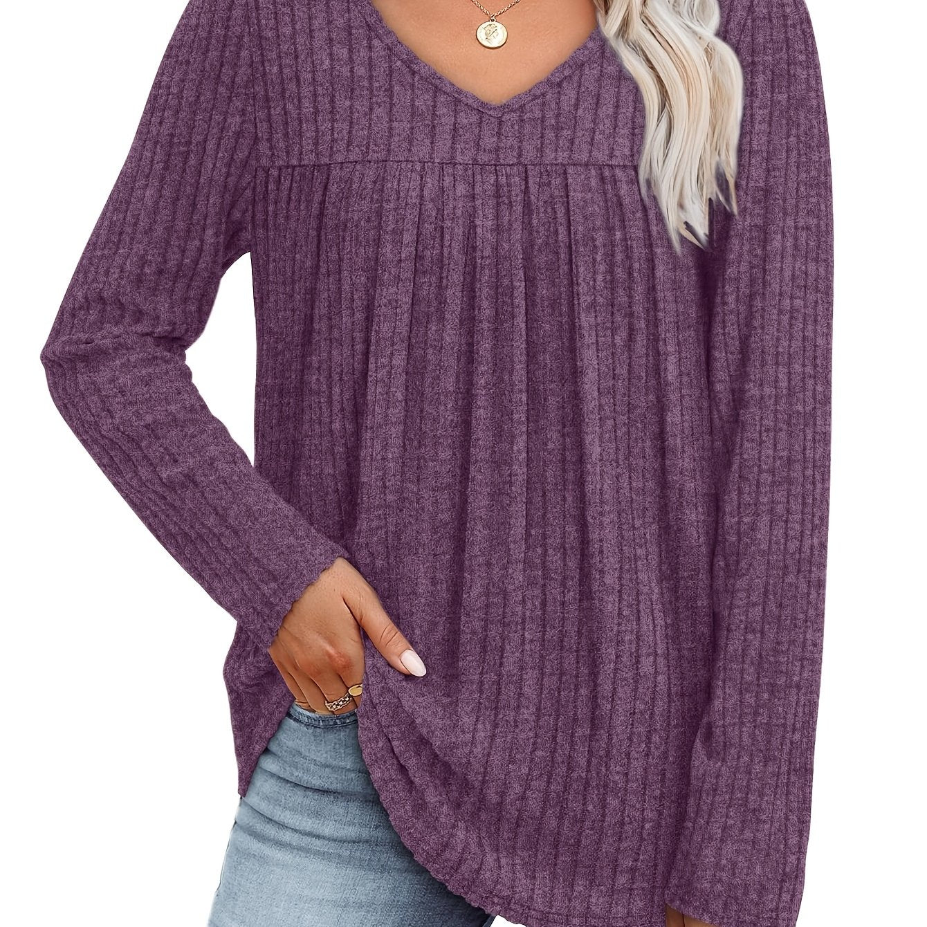 Ellia™ Leichte Strickbluse mit V-Ausschnitt, Seitenansicht
