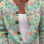 Claudia – Mintgrüne Strickjacke mit bunten Blumen von Amora Bern, Ansicht 2