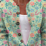Claudia – Mintgrüne Strickjacke mit bunten Blumen von Amora Bern, Ansicht 2