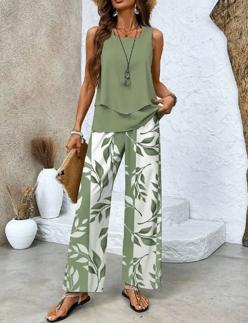 Ovelynra™ Ärmelloses Oberteil und Hose mit weitem Bein Set, Detailansicht