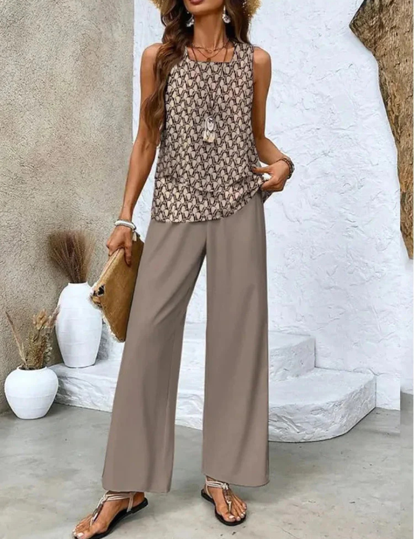 Ovelynra™ Ärmelloses Oberteil und Hose mit weitem Bein Set, Nahaufnahme