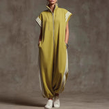 Elvara™ | Gestreifter Jumpsuit in Kontrastfarben mit Stehkragen und Reissverschluss
