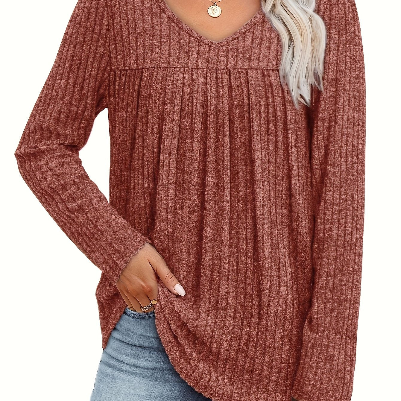 Ellia™ Leichte Strickbluse mit V-Ausschnitt, Detailansicht