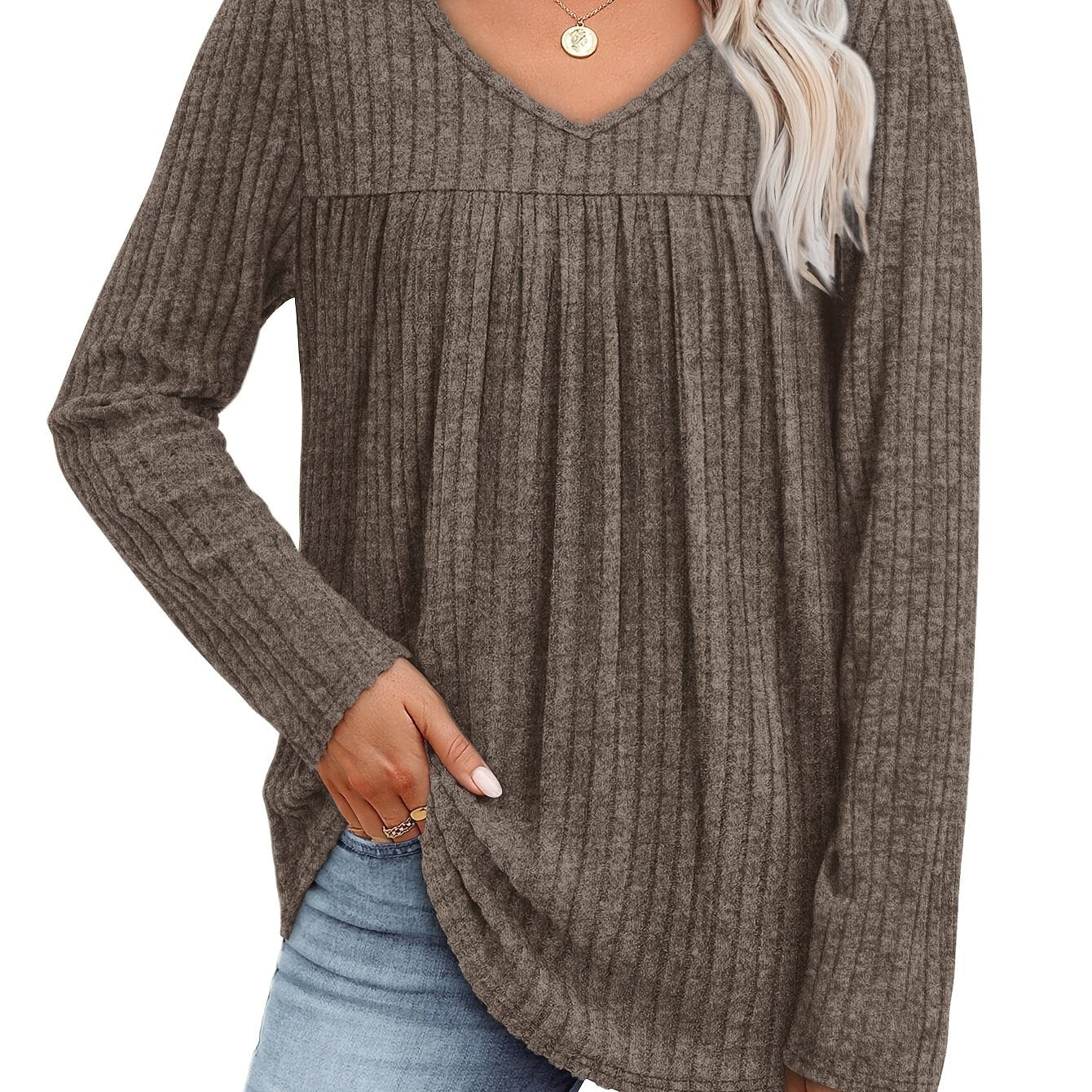 Ellia™ Leichte Strickbluse mit V-Ausschnitt, Produktansicht