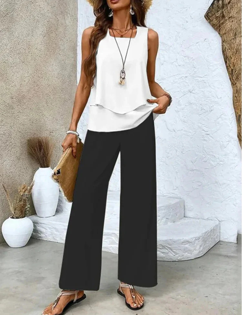 Ovelynra™ Ärmelloses Oberteil und Hose mit weitem Bein Set, Produktansicht