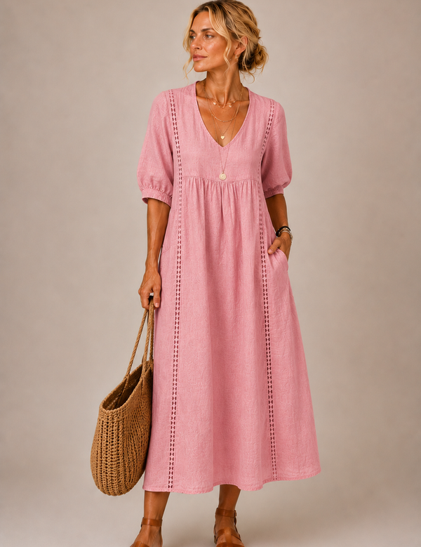 Lina – Leichtes Midikleid mit V-Ausschnitt