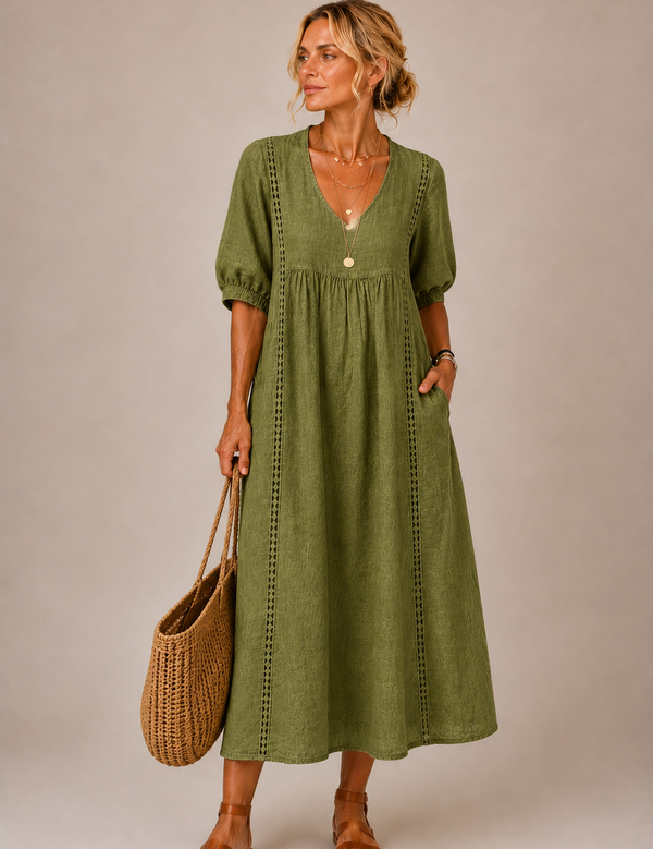 Lina – Leichtes Midikleid mit V-Ausschnitt