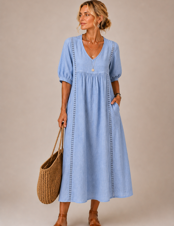 Lina – Leichtes Midikleid mit V-Ausschnitt