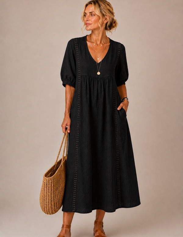 Lina – Leichtes Midikleid mit V-Ausschnitt
