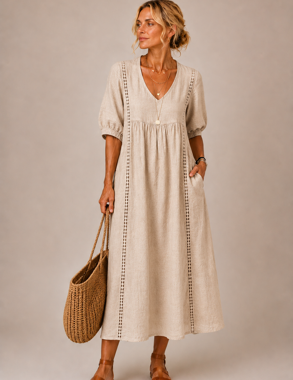 Lina – Leichtes Midikleid mit V-Ausschnitt