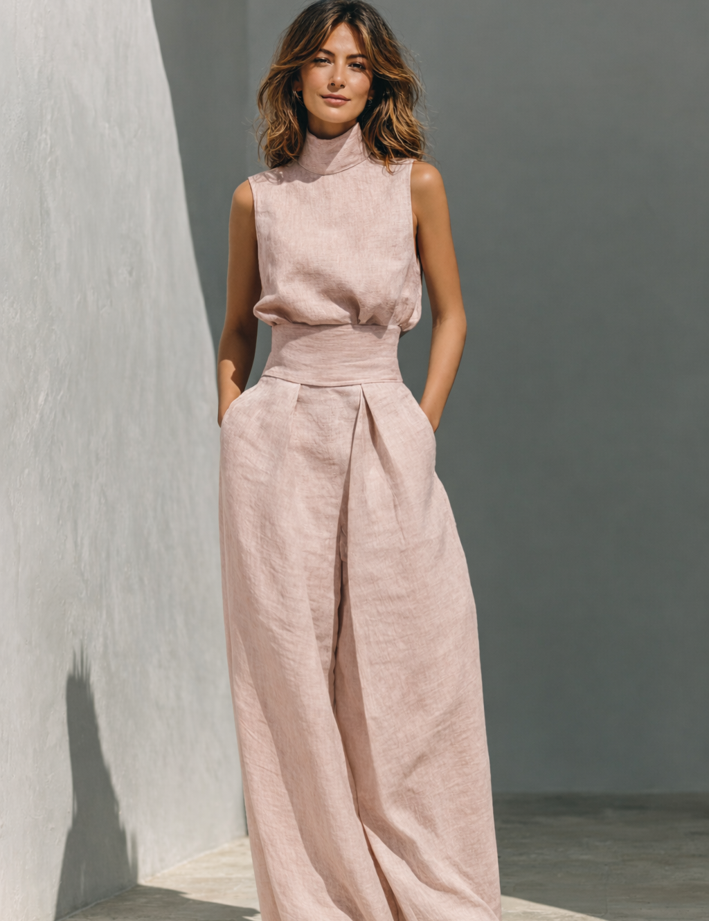 Maria Minimalistisches Set aus Baumwolle und Leinen, Nahaufnahme