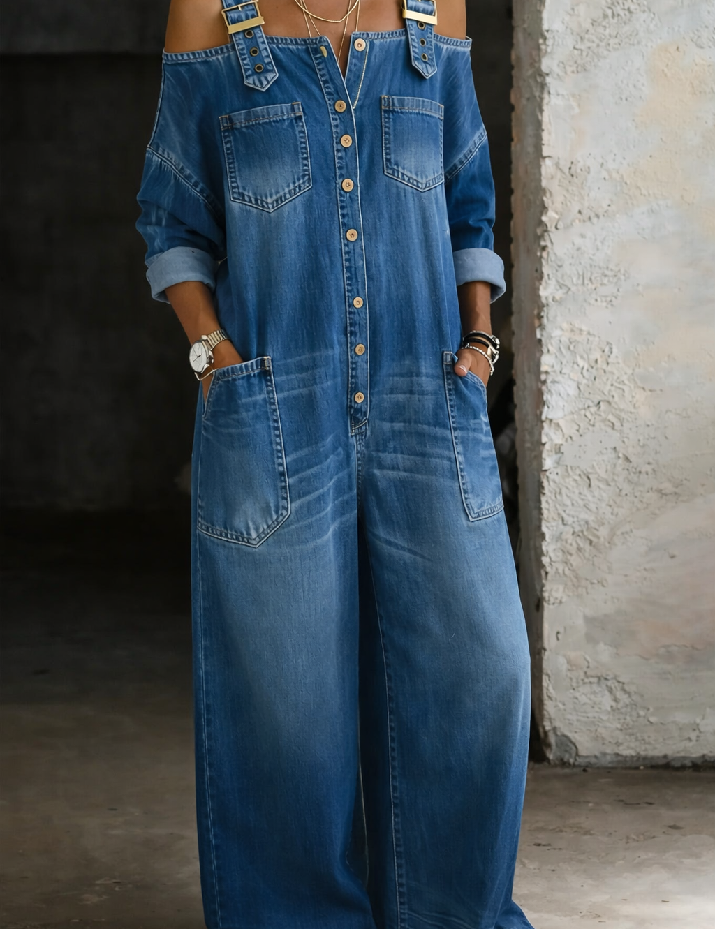Justina – Denim-Latzhose mit schulterfreien Trägern von Amora Bern