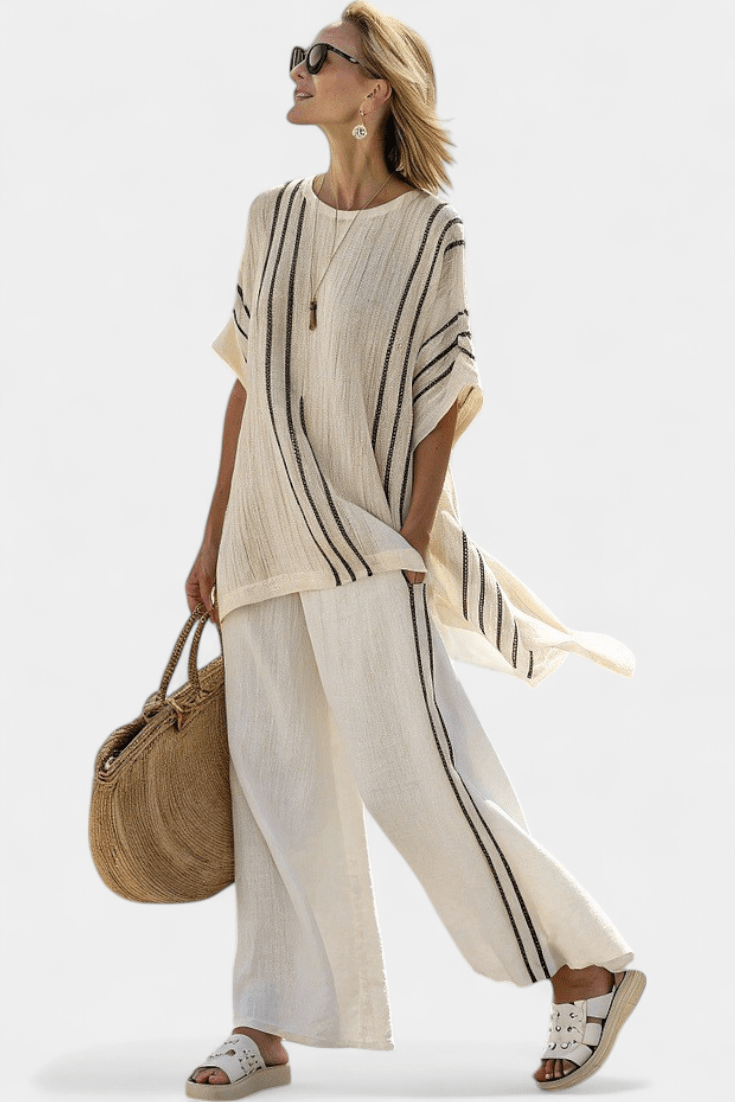 Liobhild – Gestreiftes Oversize-Oberteil & Palazzo-Hose Set von Amora Bern, Ansicht 4