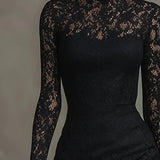 Veronika™ | Schwarzes Spitzen-Maxikleid