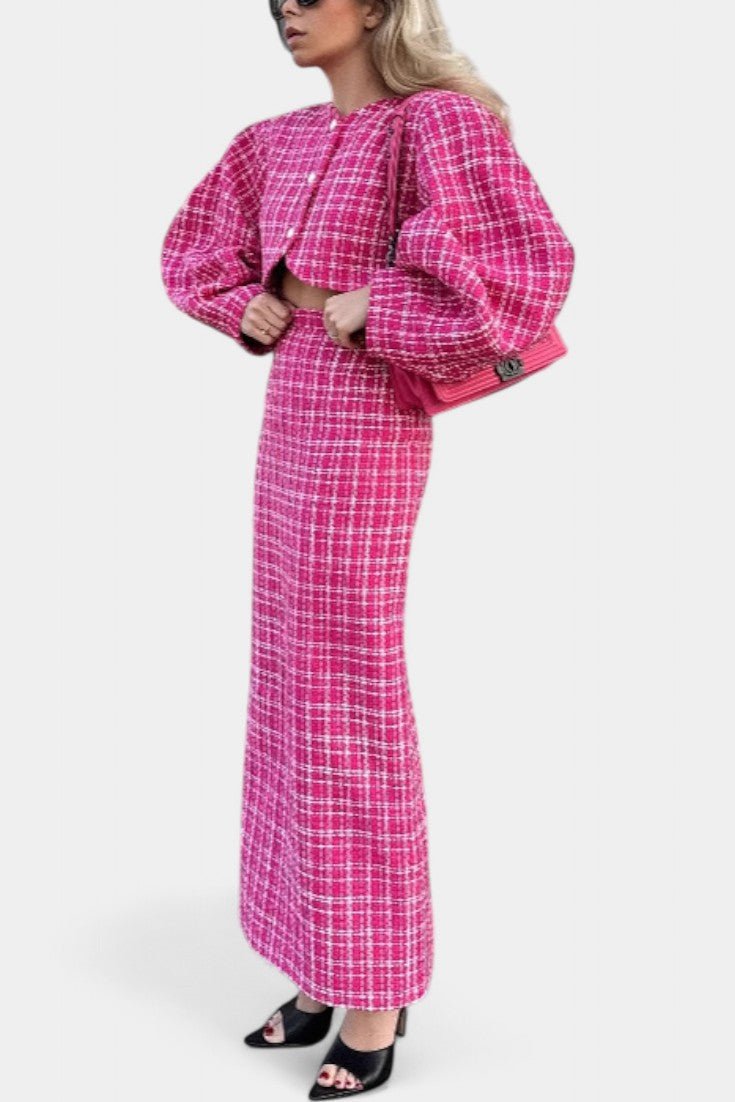 Erlgard – Rosa Karojacke & Maxirock Set von Amora Bern