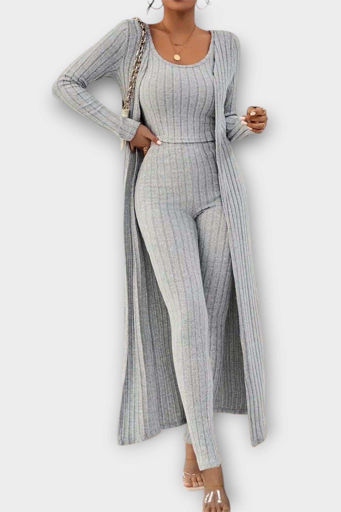 Thiadrun – Gerippter Jumpsuit mit langer Strickjacke von Amora Bern, Ansicht 2