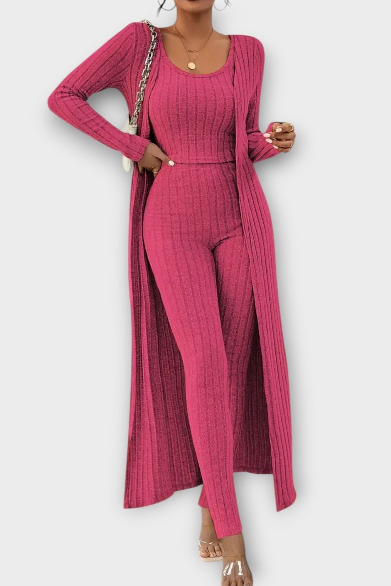 Thiadrun – Gerippter Jumpsuit mit langer Strickjacke von Amora Bern, Ansicht 4
