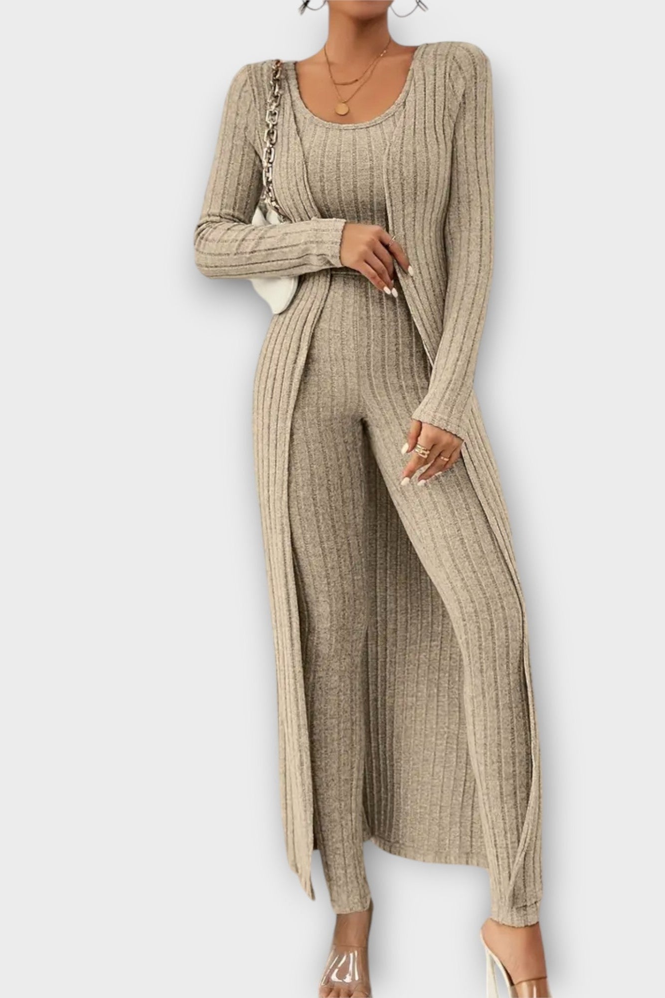 Thiadrun – Gerippter Jumpsuit mit langer Strickjacke von Amora Bern, Ansicht 5