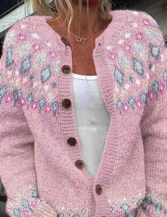 Hannelore – Rosa Strickjacke mit Rautenmuster von Amora Bern