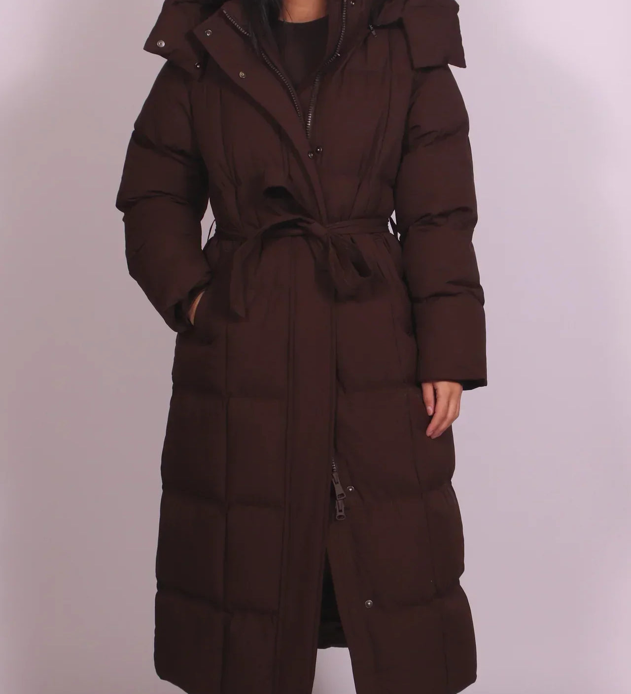 Carmen™ | Langer Daunenmantel mit Gürtel