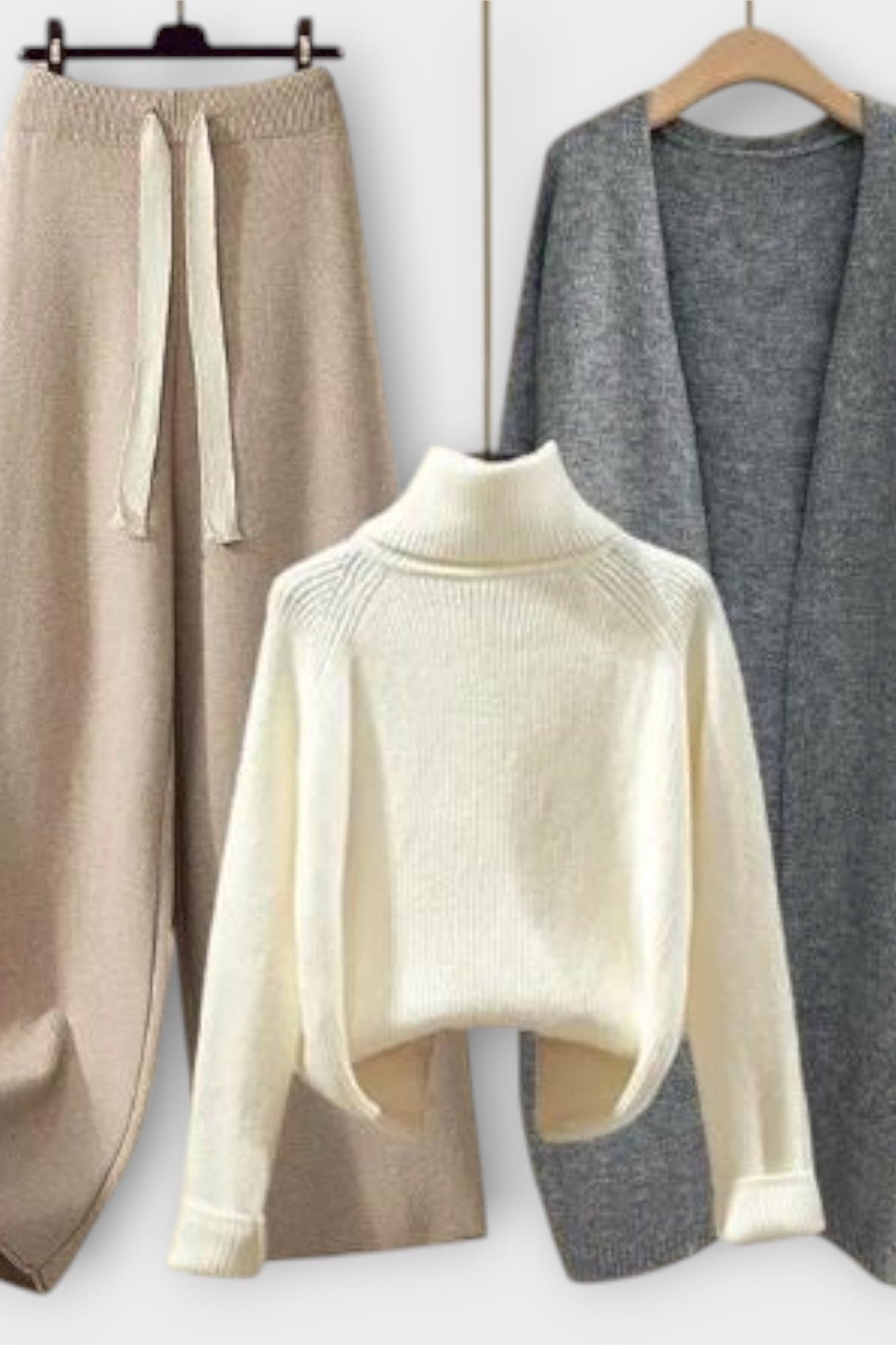 Herlind – Rollkragenpullover, Strickjacke & Hose Set von Amora Bern, Ansicht 3