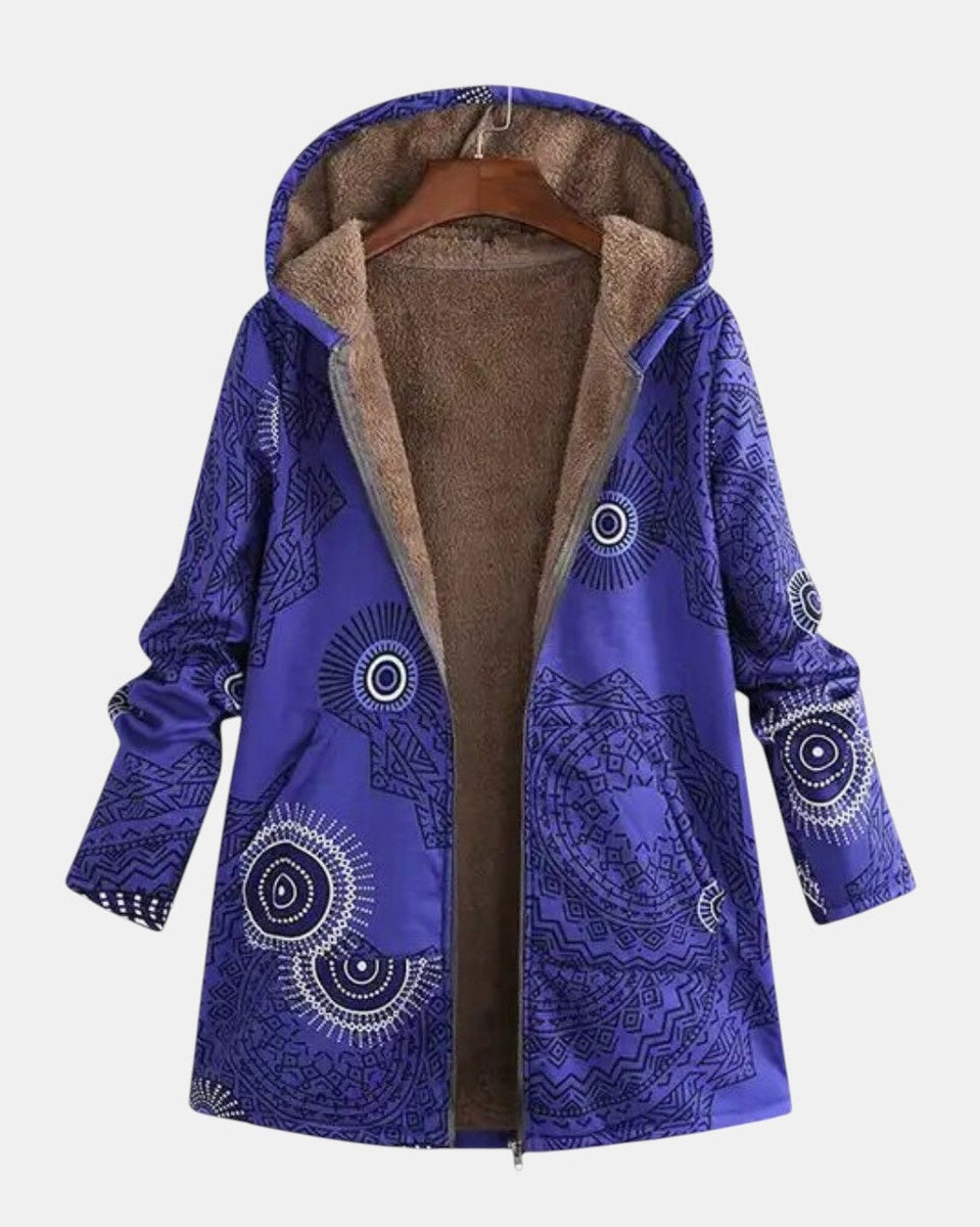 Luna – Marineblauer Fleece-Kapuzenpullover mit Mandala-Muster von Amora Bern