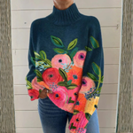 Josefa – Dunkelblauer Rollkragenpullover mit Blumenmuster von Amora Bern