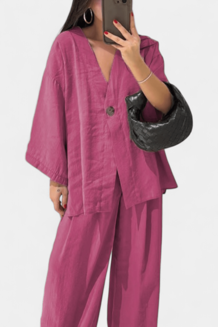 Volkhild – Lockeres Wickeloberteil & weite Hose Set von Amora Bern, Ansicht 12