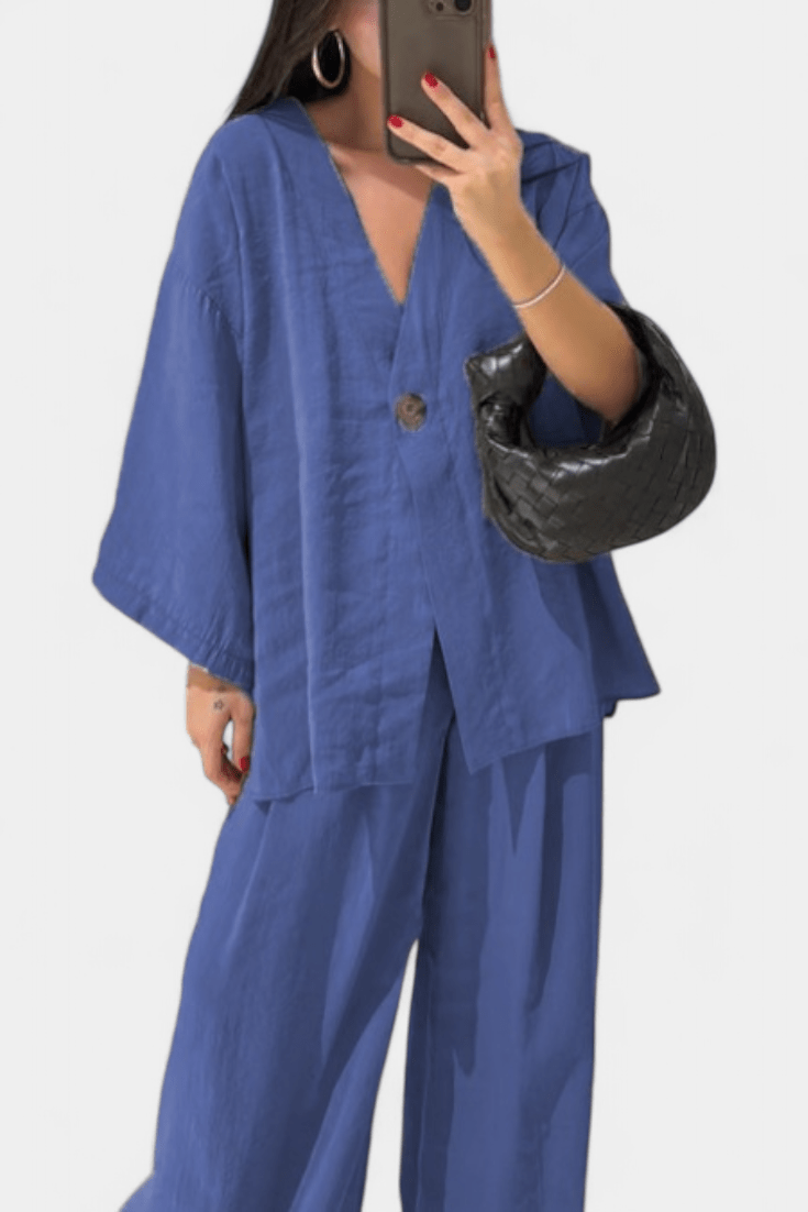 Volkhild – Lockeres Wickeloberteil & weite Hose Set von Amora Bern, Ansicht 16