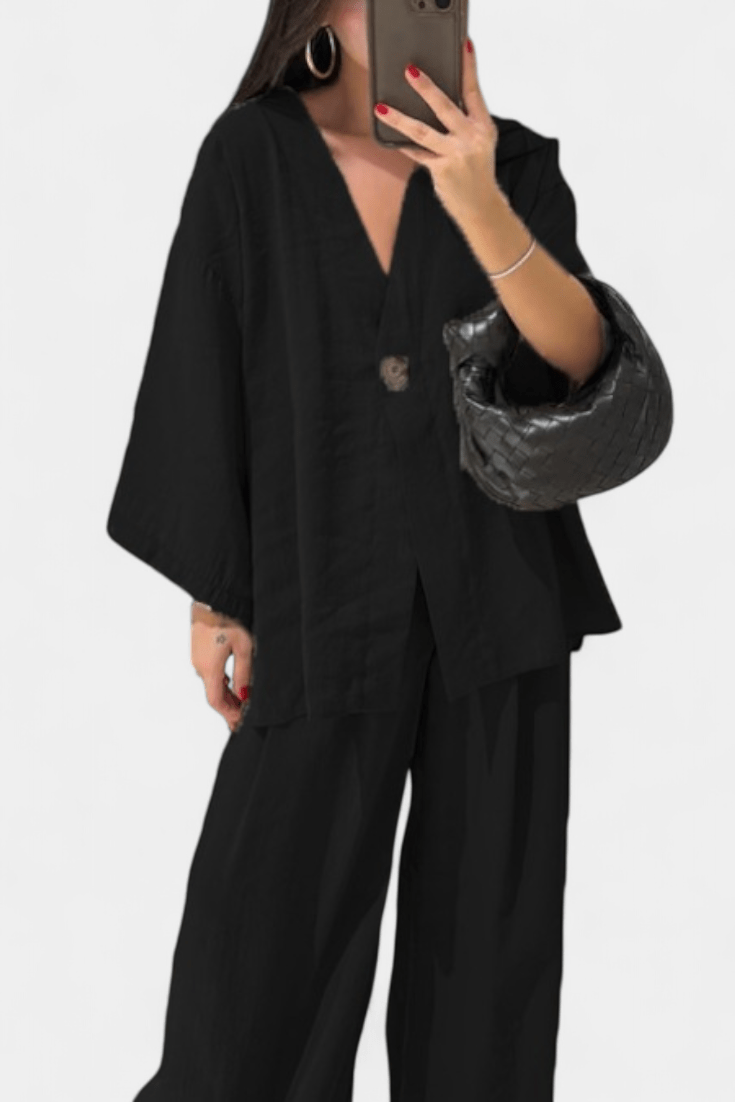 Volkhild – Lockeres Wickeloberteil & weite Hose Set von Amora Bern, Ansicht 8