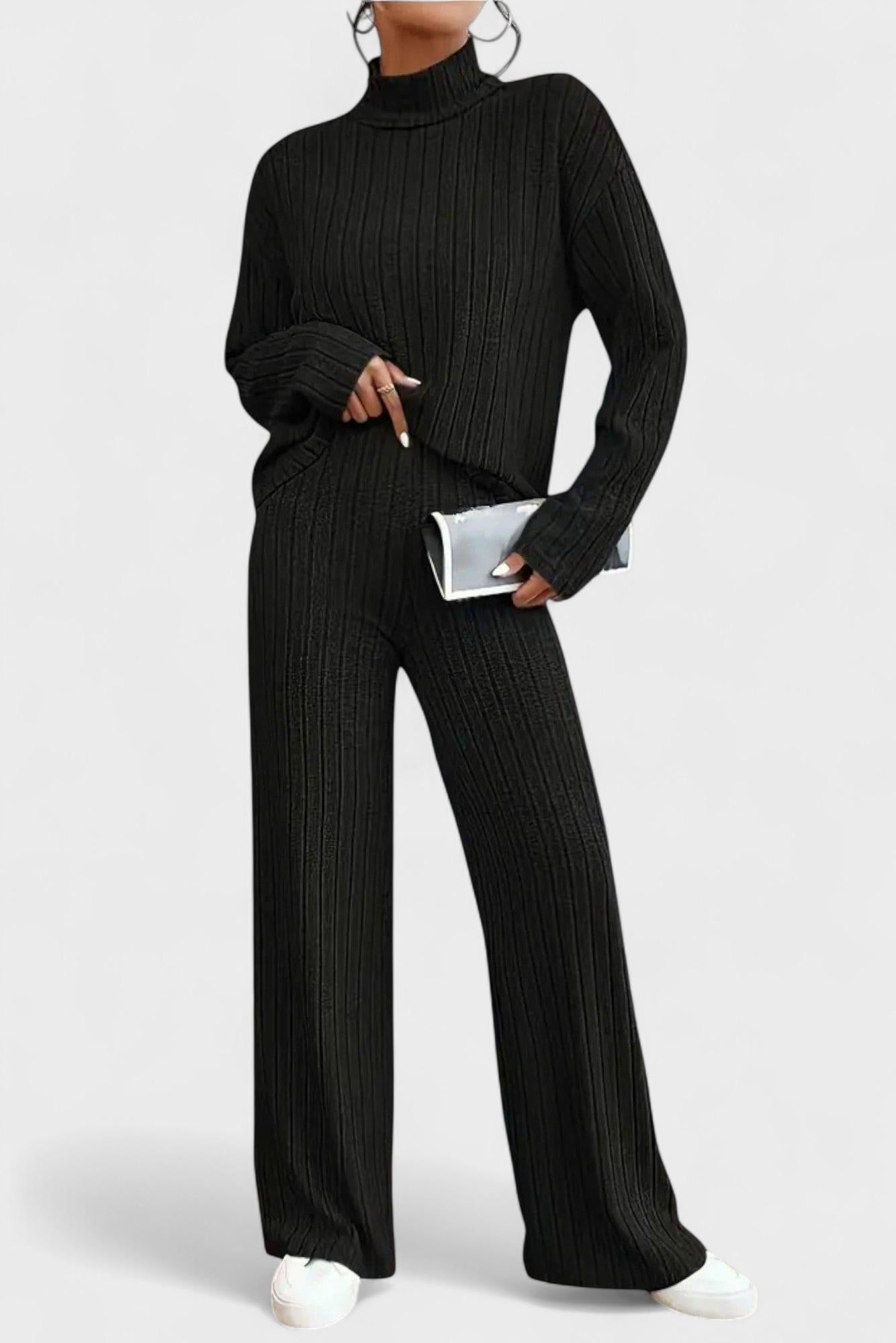 Rudhild – Gerippter Strickpullover & weite Hose Set von Amora Bern