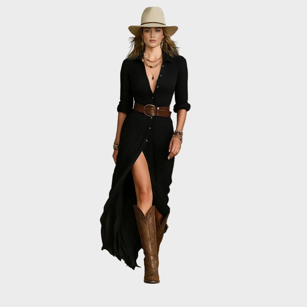 Cordula – Elegantes Maxikleid mit Schalkragen von Amora Bern, Ansicht 2