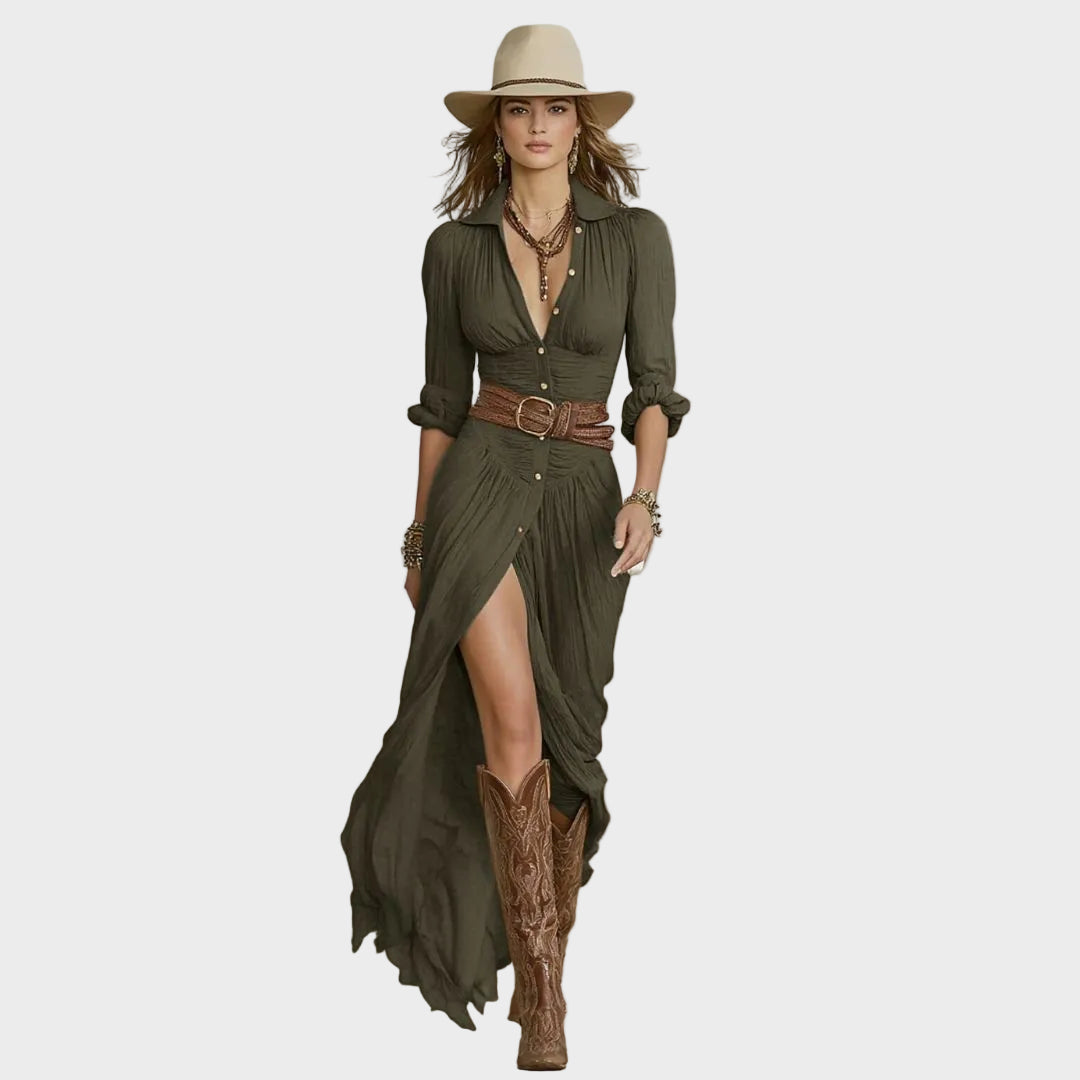 Cordula – Elegantes Maxikleid mit Schalkragen von Amora Bern, Ansicht 3