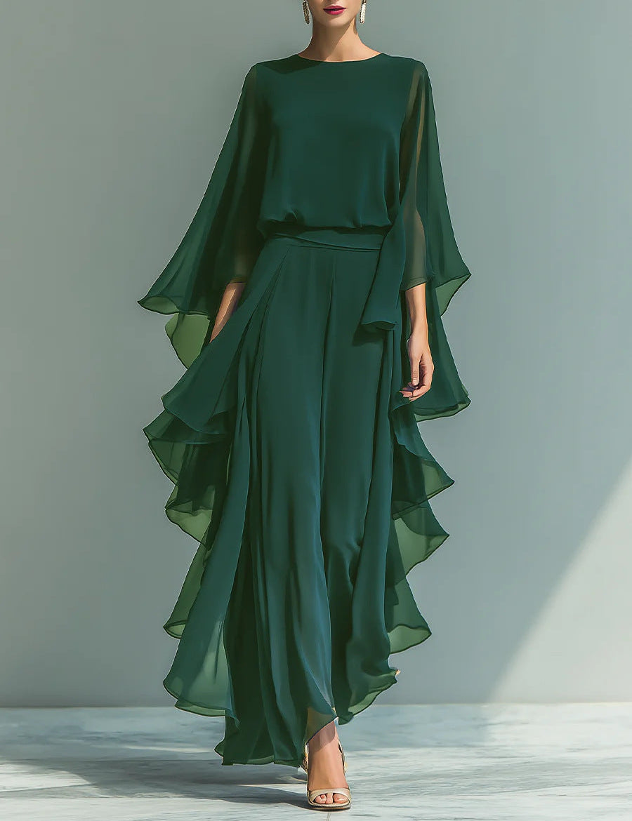 Aurora Elegantes Chiffon-Set mit Volants, Vorderansicht