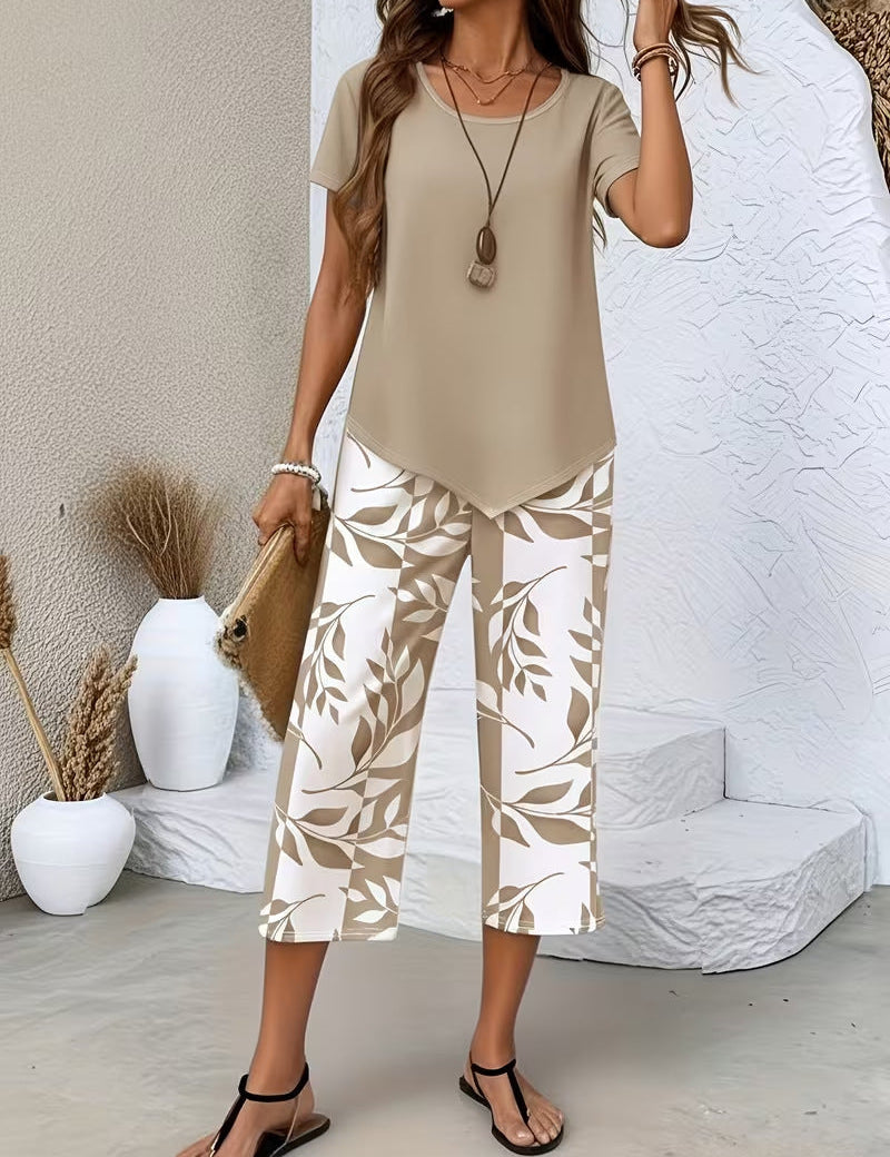 Avy™ Casual Leaf Print Zweiteiliges Set, Vorderansicht