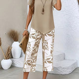 Avy™ | Casual Leaf Print Zweiteiliges Set