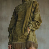 Greta™ | Velourskleid mit hohem Kragen und Fransen