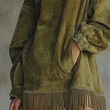 Greta™ | Velourskleid mit hohem Kragen und Fransen