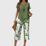 Avy™ | Casual Leaf Print Zweiteiliges Set