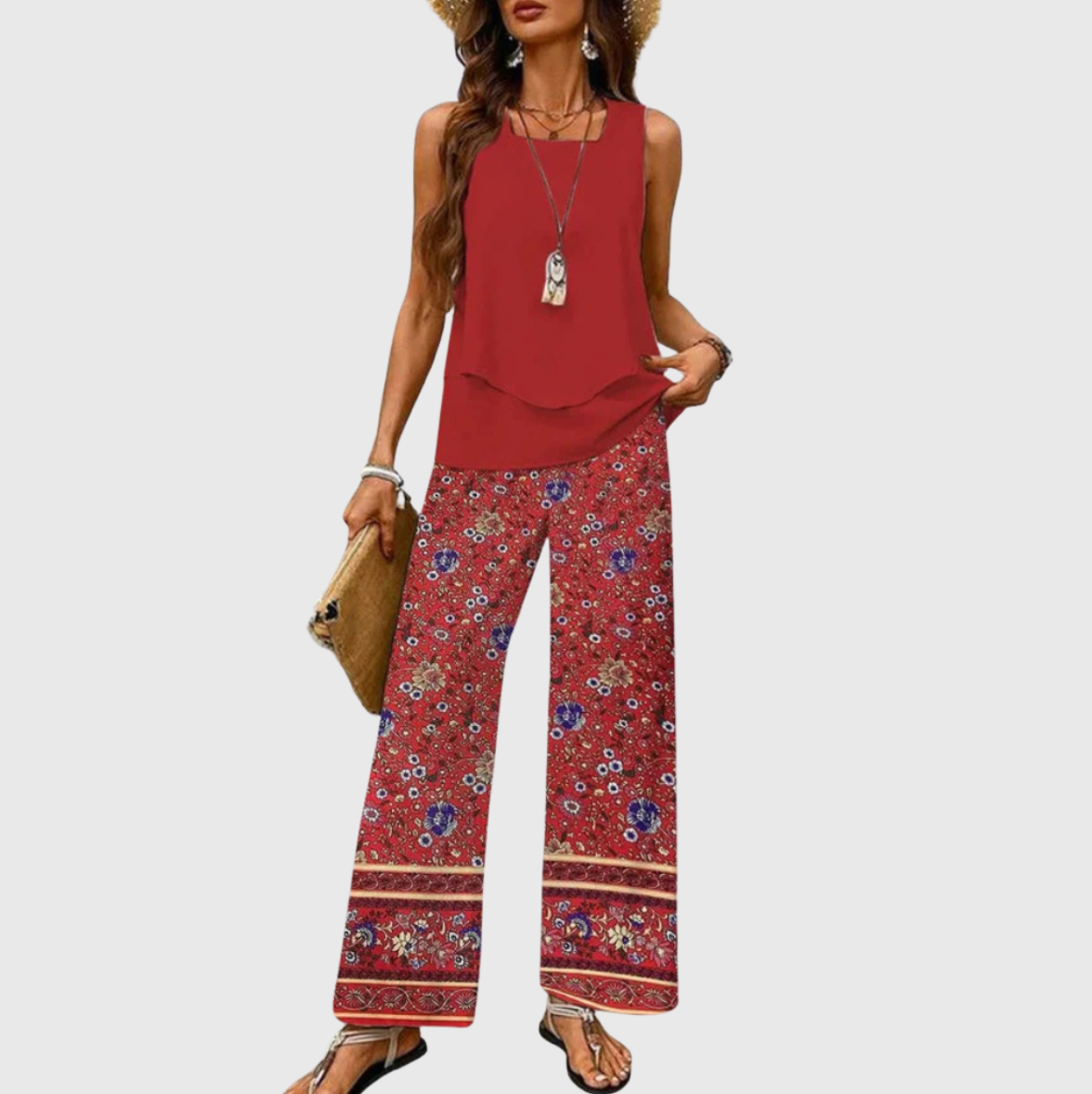 Ovelynra™ Ärmelloses Oberteil und Hose mit weitem Bein Set, Vorderansicht